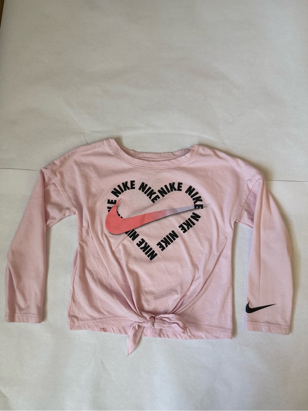 Nike Pink Long Sleeve Tie-Front Tee with Heart Swoosh